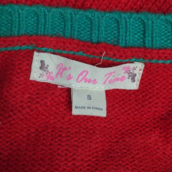Its Our Time Pullover Sweater Women's S Red Green Elf Plush Ugly Christmas 3-D - Picture 8 of 11